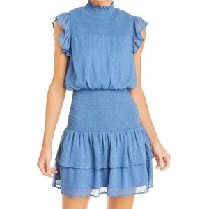AQUA Ruffle Short Sleeve Smocked Mini Dress